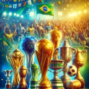 Várias taças de todos os principais títulos do Brasil